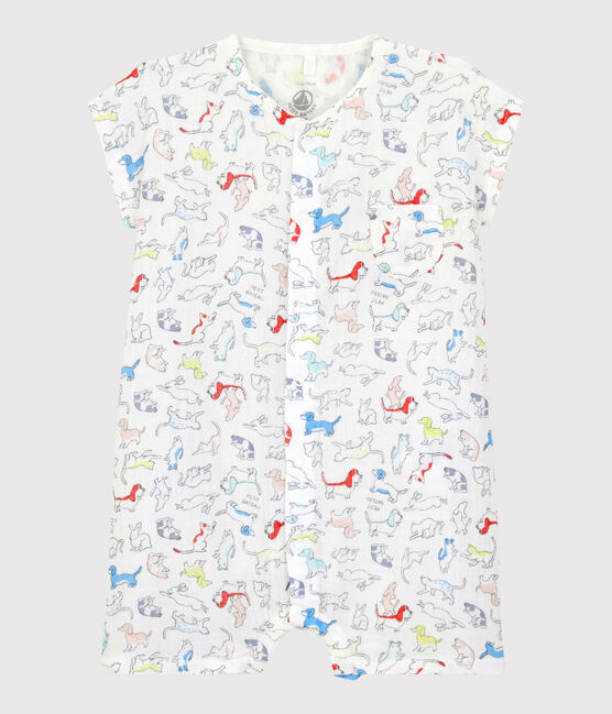 Kleurrijke playsuit voor baby's van biologisch katoenen luierstof wit MARSHMALLOW/wit MULTICO