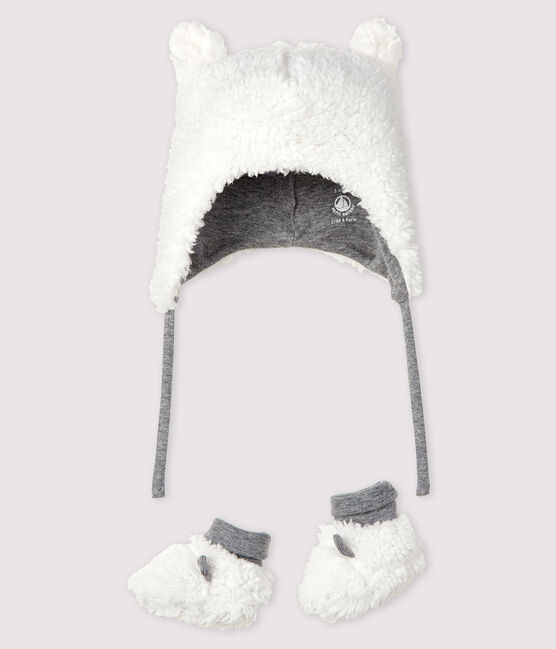 Lot bonnet naissance et chaussons bébé en sherpa variante 1