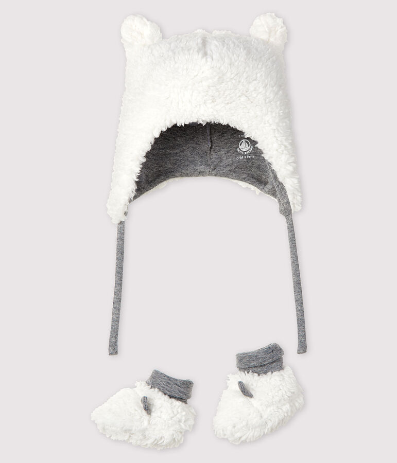 Lot bonnet naissance et chaussons b&eacute;b&eacute; en sherpa variante 1