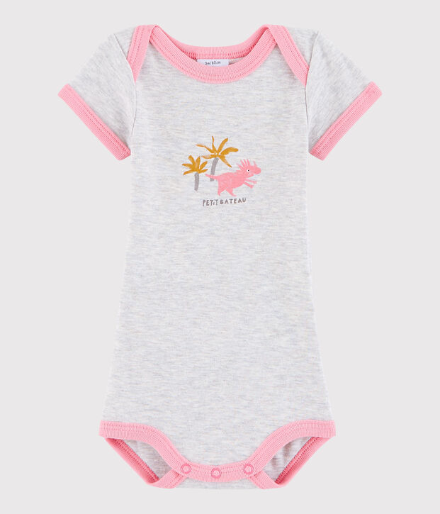 Body manches courtes b&eacute;b&eacute; fille gris/rose