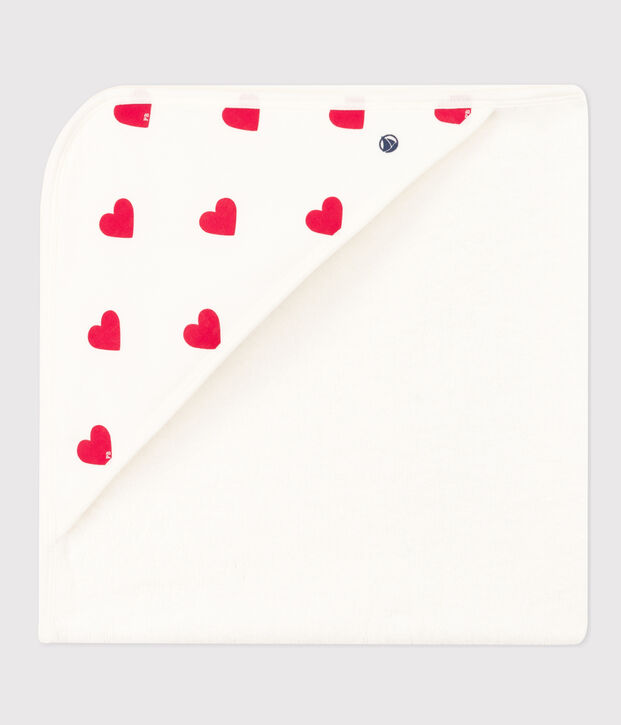 Katoenen badcape met hartjes voor baby's wit/rood