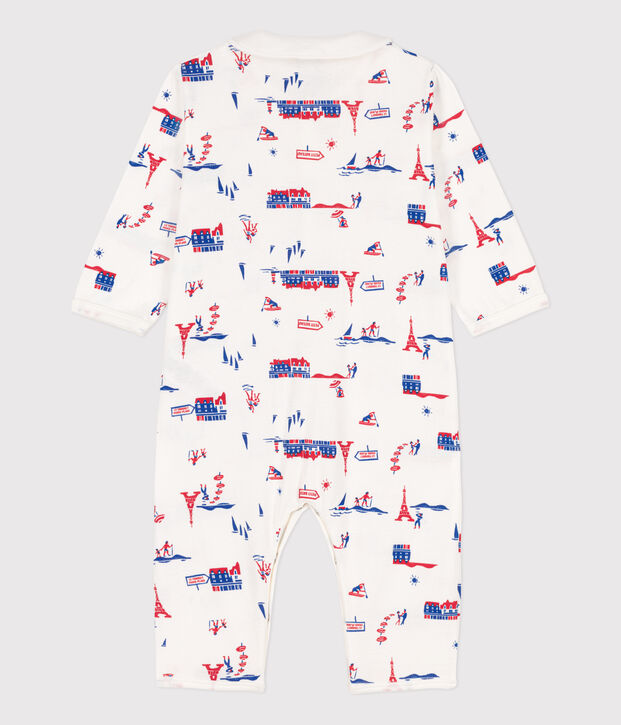 Katoenen slaappakje zonder voetjes voor baby's in het thema 'Parijs' wit/multicouleur