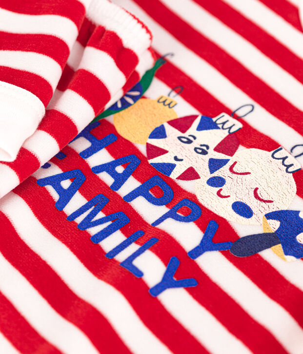 Gestreepte fluwelen kinderpyjama rood/wit