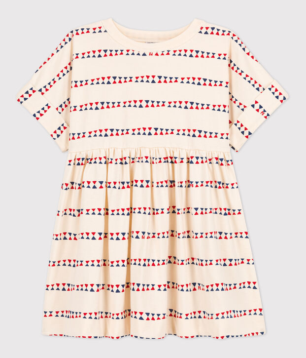 Robe manches courtes &agrave; imprim&eacute; en coton enfant fille &eacute;cru/multicouleur