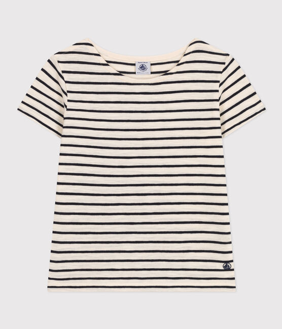 Tee-shirt rayé en jersey flammé enfant fille blanc AVALANCHE/bleu SMOKING