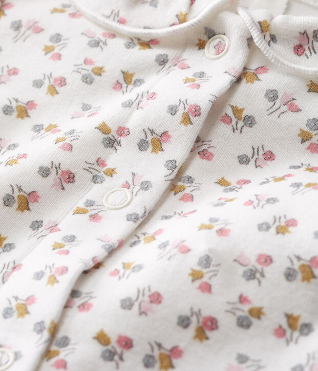 Rompertje pasgeborene met lange mouwen babymeisje van gebreide stof wit/roze/multicouleur