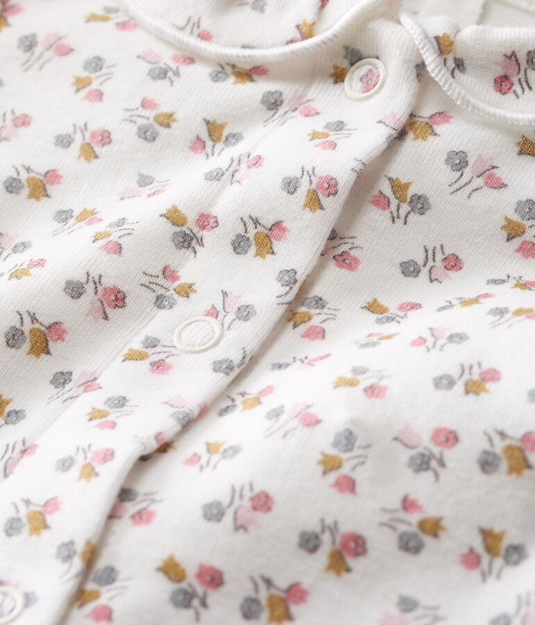 Rompertje pasgeborene met lange mouwen babymeisje van gebreide stof wit MARSHMALLOW/roze CHARME/ MULTICO