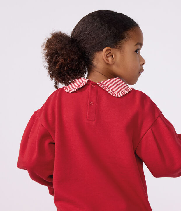 Sweatshirt &agrave; col enfant en coton uni rouge