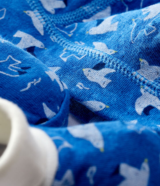 Lot bonnet naissance et chaussons bleus bébé en tubique en coton biologique variante 1