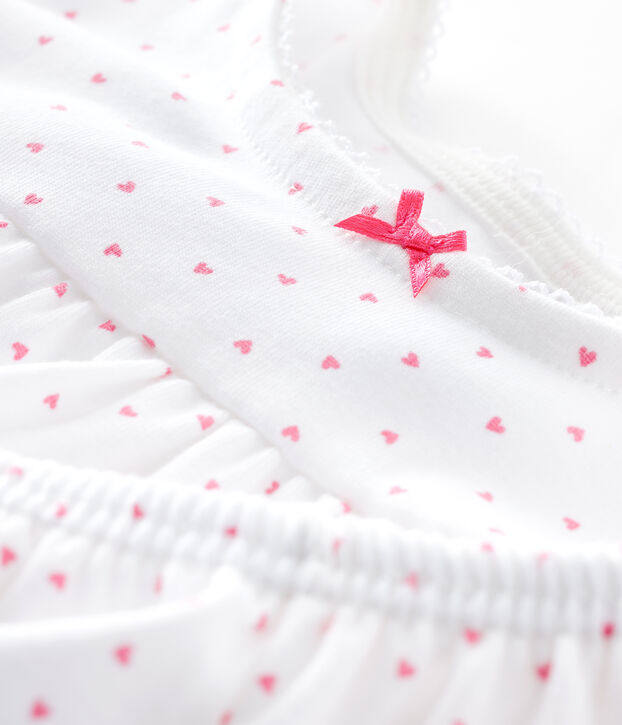 Korte meisjespyjama van ribtricot met roze hart wit/roze