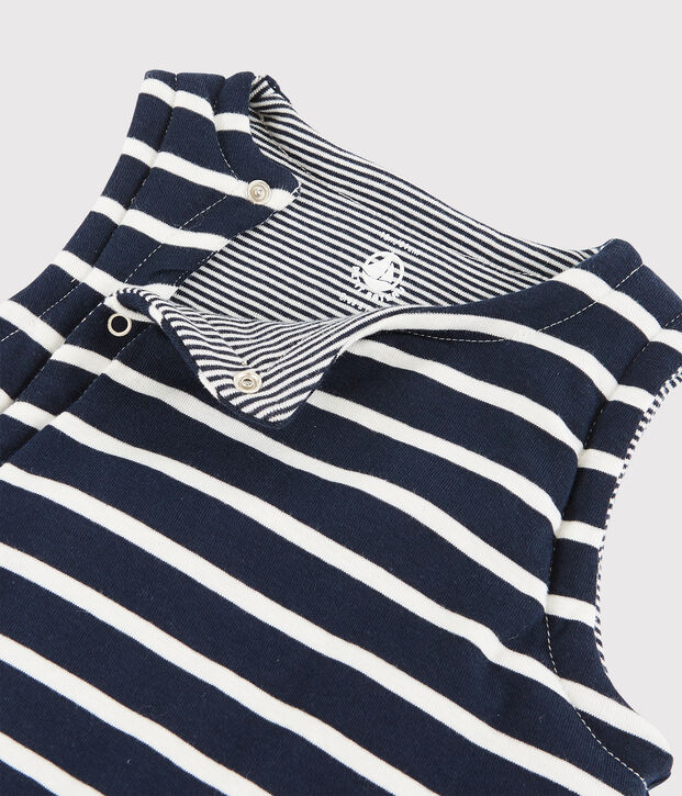 Mouwloos omkeerbaar vest van gewatteerde ribstof voor baby blauw/wit