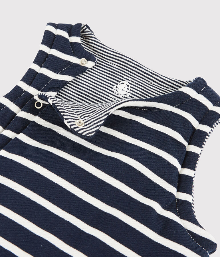 Mouwloos omkeerbaar vest van gewatteerde ribstof voor baby blauw/wit