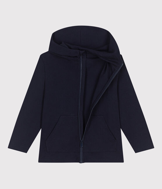 Effen katoenen sweatshirt met rits en kap voor kinderen blauw SMOKING