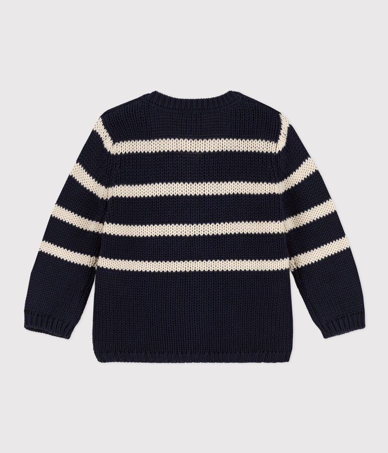 Gestreept babyvestje van katoenen tricot blauw/ecru