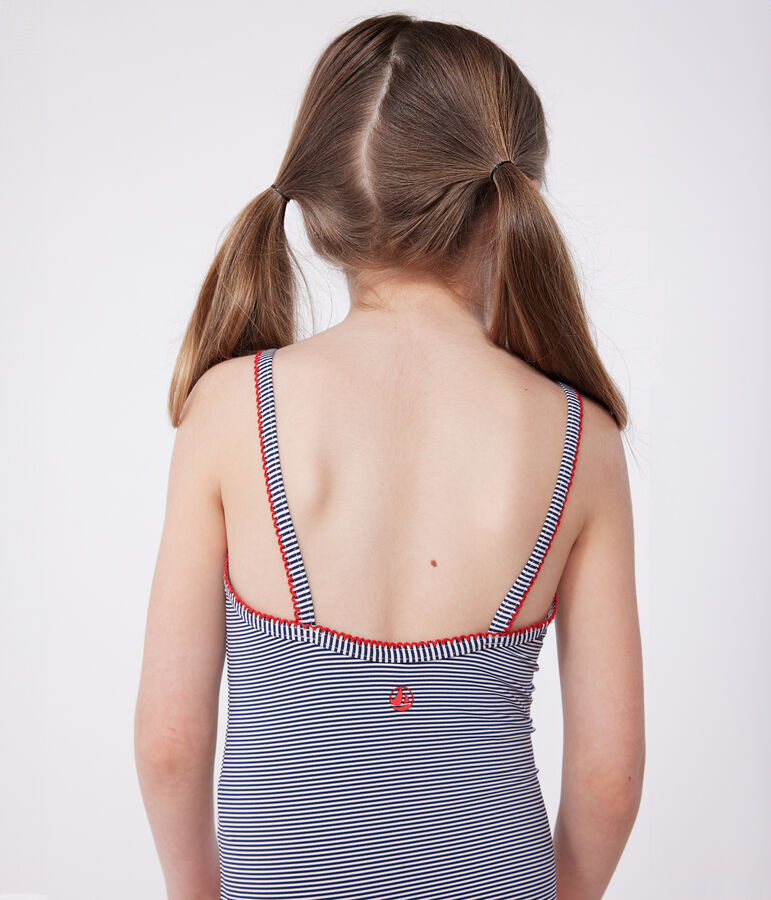 Gestreept eendelig badpak voor kinderen blauw/wit