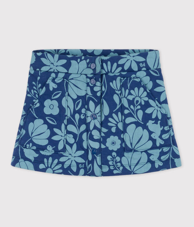 Meisjesrok met print in doorgestikte tubic blauw/blauw