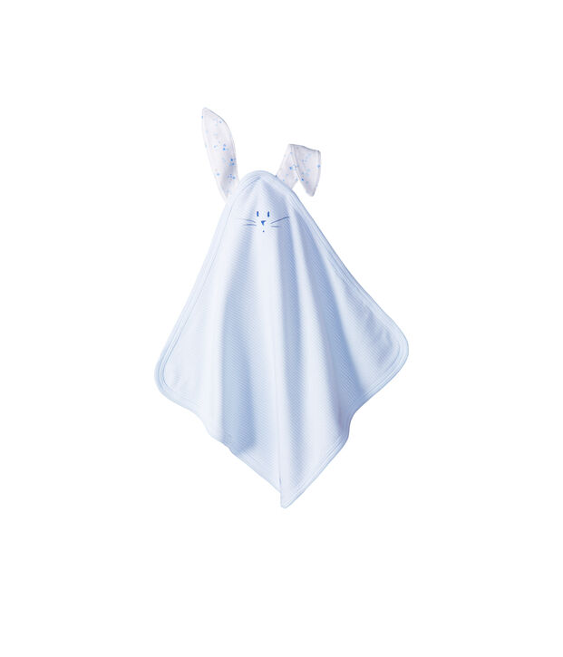Babyknuffel konijn van gebreide stof wit/blauw