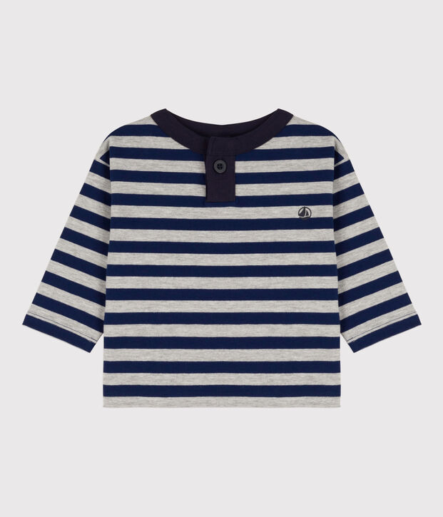Tee-shirt manches longues b&eacute;b&eacute; en coton bleu/gris
