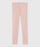 Legging milleraies petite fille en laine et coton rose CHARME/blanc MARSHMALLOW
