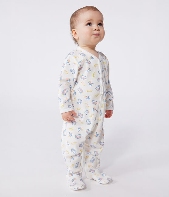 Katoenen babypyjama met busjesprint wit MARSHMALLOW/wit MULTICO