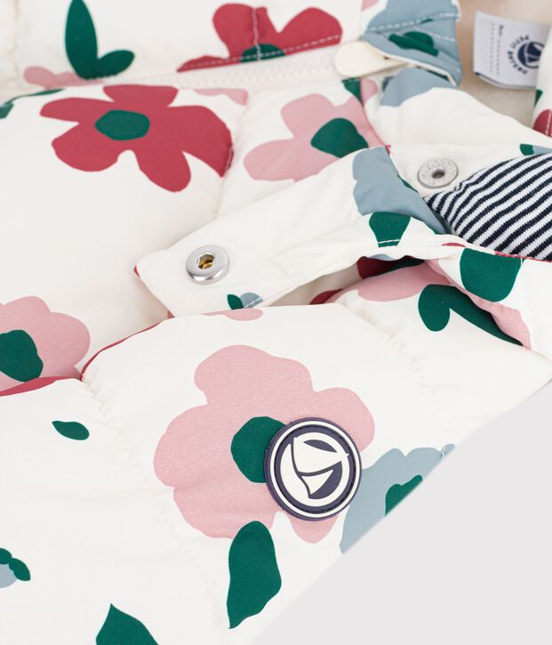 Donsjack van polyester met dierenprint voor baby's ecru/roze
