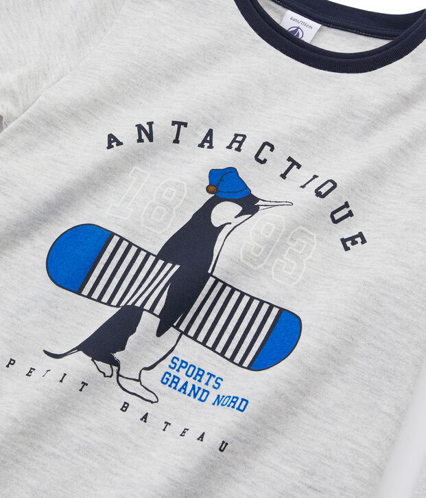 Tee-shirt manches longues gar&ccedil;on gris chin&eacute; clair