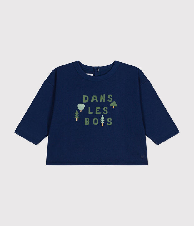 Tee-shirt manches longues en jersey fin b&eacute;b&eacute; bleu fonc&eacute;