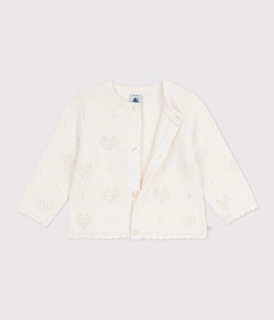 Cardigan bébé en coton à motifs cœurs blanc MARSHMALLOW