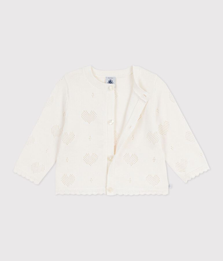 Cardigan b&eacute;b&eacute; en coton &agrave; motifs c&oelig;urs blanc