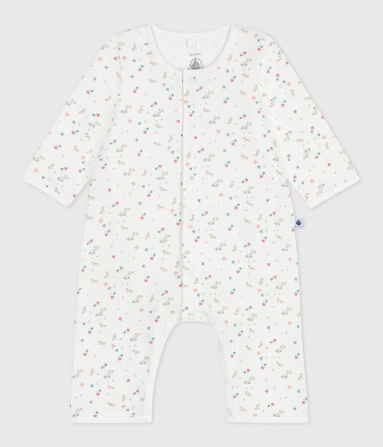 Bodyjama b&eacute;b&eacute; sans pieds en coton imprim&eacute; fleuri blanc/multicouleur