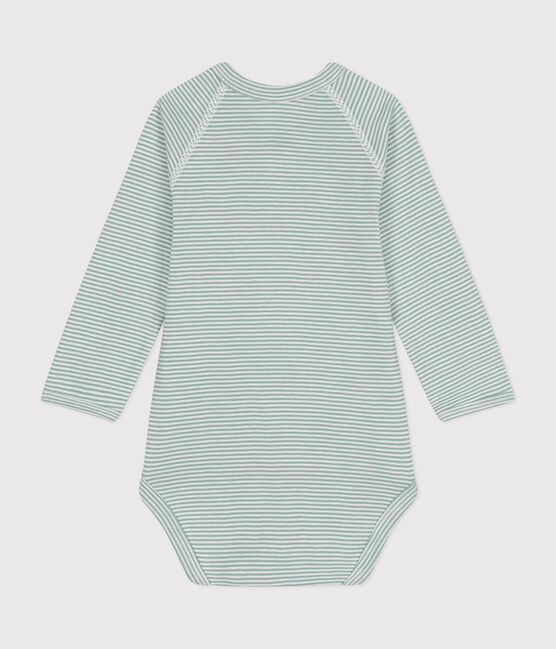 Katoenen overslagbody met lange mouwen voor baby's blauw PAUL/wit MARSHMALLOW