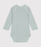 Katoenen overslagbody met lange mouwen voor baby's blauw PAUL/wit MARSHMALLOW