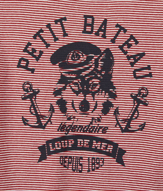 T-shirt garçon rayé milleraies rouge TERKUIT/blanc MARSHMALLOW