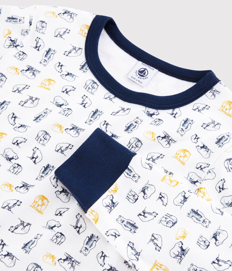 Jongenspyjama met ijsbeer in ribkatoen wit MARSHMALLOW/wit MULTICO