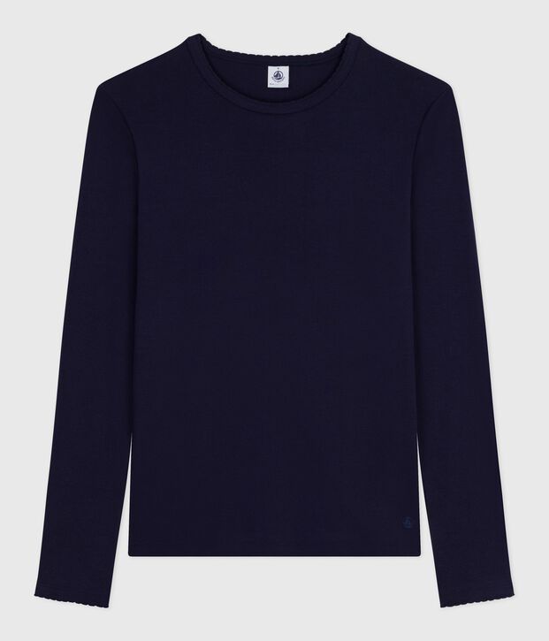 Tee-shirt femme l'iconique cocotte en coton manches longues bleu marine