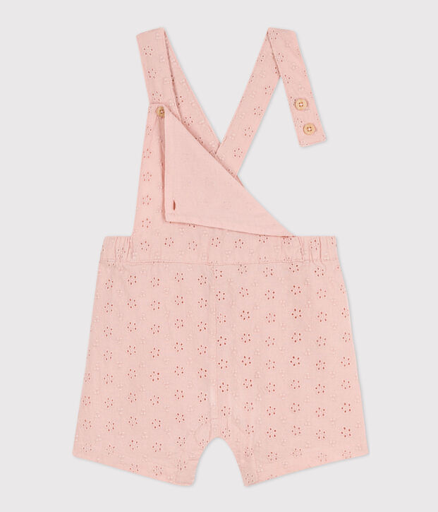 Salopette courte b&eacute;b&eacute; en broderie anglaise rose