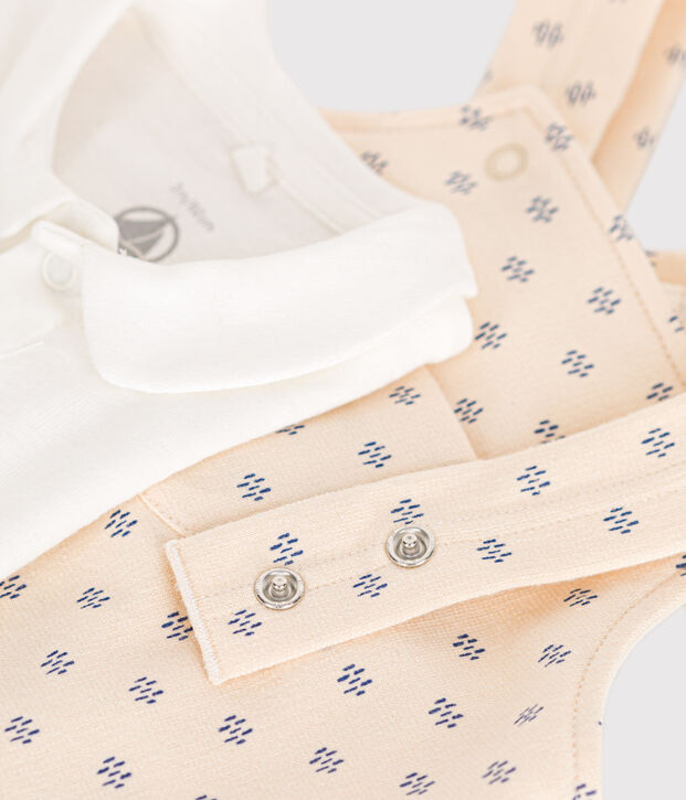 Babysetje met salopette van lichte fleece ecru/multicouleur