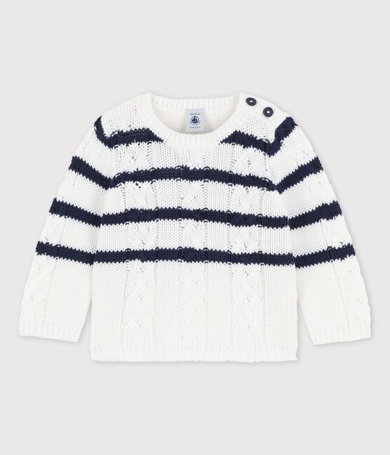 Pull en tricot torsadé bébé blanc MARSHMALLOW/bleu SMOKING