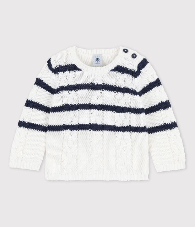 Pull en tricot torsad&eacute; b&eacute;b&eacute; blanc/bleu
