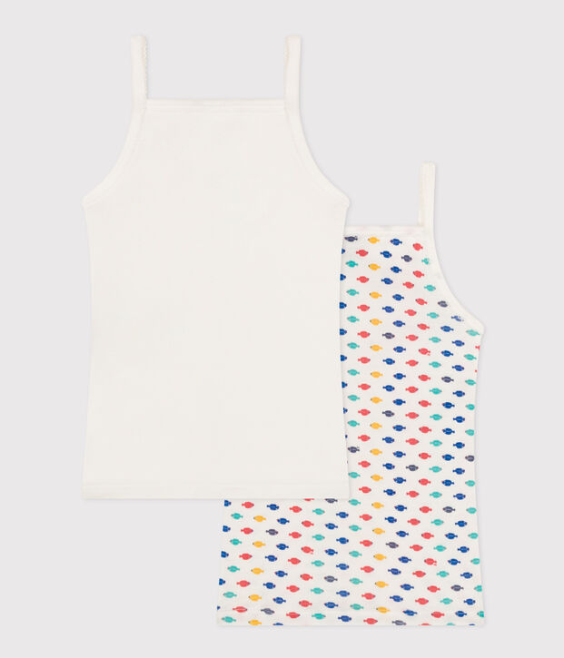 Set van 2 katoenen meisjeshemdjes met bandjes en met zeedierenprint multicouleur