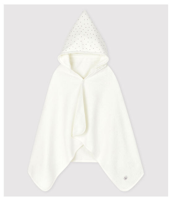 Cape de bain bébé en bouclette éponge en coton biologique blanc MARSHMALLOW/gris GRIS