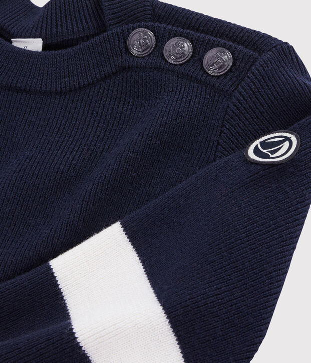 Dames marine pull van wol blauw/wit