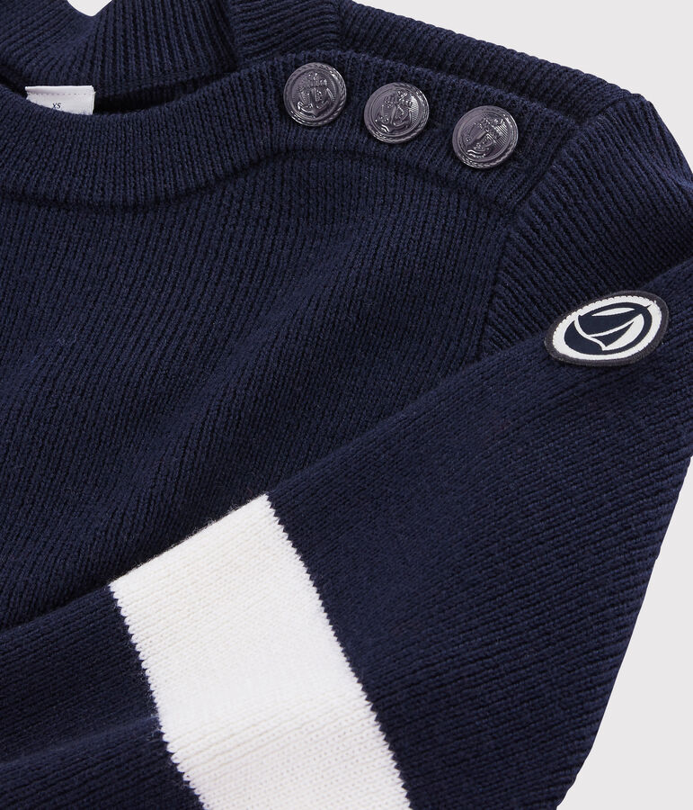 Dames marine pull van wol blauw/wit