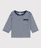 Gestreept en gevlamd T-shirt met lange mouwen in jersey voor baby's blauw MEDIEVAL/wit MARSHMALLOW