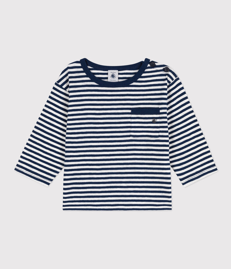 Gestreept en gevlamd T-shirt met lange mouwen in jersey voor baby's blauw/wit