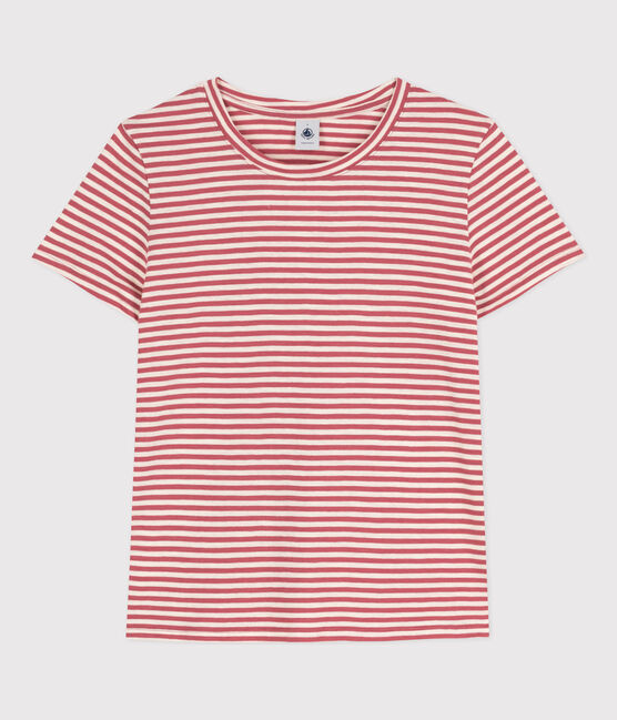 Tee-shirt LE DROIT col rond en coton Femme rose PAPI/beige AVALANCHE