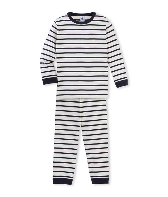 Gestreepte jongenspyjama beige COQUILLE/blauw SMOKING