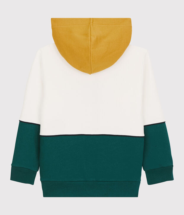 Molton jongenssweatshirt met capuchon wit/groen