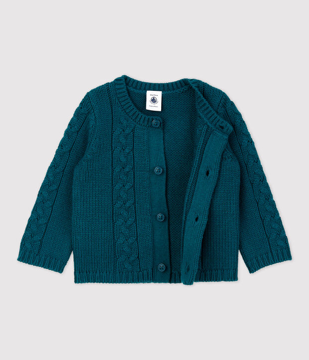 Cardigan van wol en katoen baby. groen