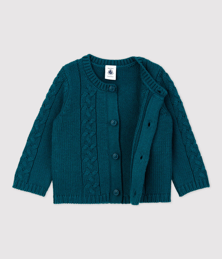 Cardigan en laine et coton b&eacute;b&eacute;. vert PINEDE